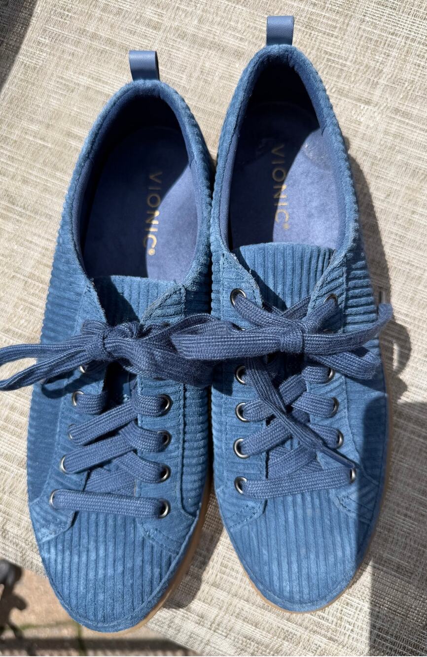 Vionic Dark Denim Blue Corduroy Winny Sneakers Lace Up Comfort Size 10
